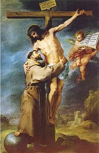 San Francesco abbraccia Cristo crocifisso - dipinto di Bartolomé Esteban Murillo